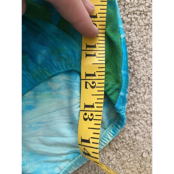 Vintage Christian Dior One Piece Swimsuit Blue Green Tie Dye Bow Strapless RARE - Picture 10 of 12